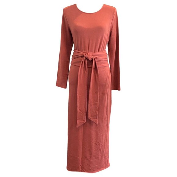 J. Jill Pure Jill Long Sleeve Round Neck Obi Sash Ginger Rust Knit Dress Size PM - Picture 3 of 7